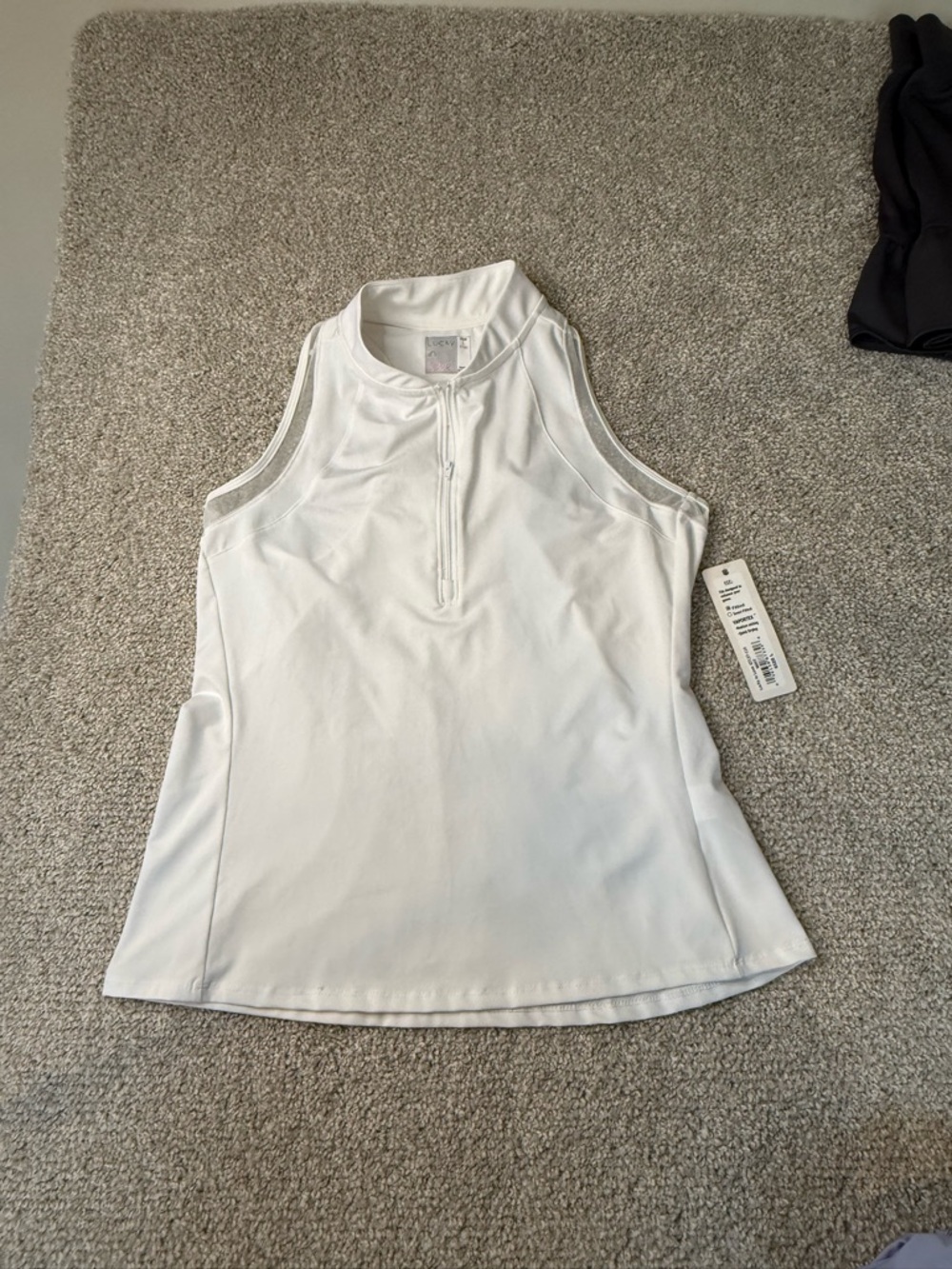 Women's White Sleeveless Zip-Front Performance Tank- fitted- NWT- Large